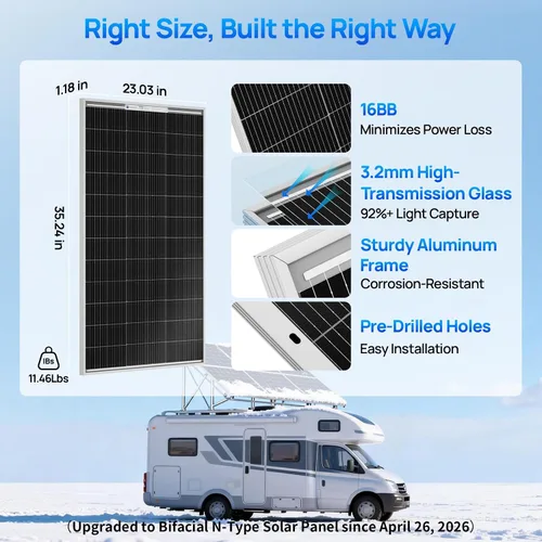Vista 6 de ECO-WORTHY Kit de panel solar de 100 vatios y 12 voltios para batería de autocaravana, barco, remolque, cabaña de jardín, cobertizo del hogar: panel