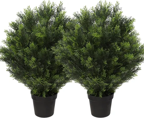 Vista 10 de momoplant Topiario de ciprés artificial de 39 pulgadas, árboles de cedro sintético, juego de 2 plantas artificiales para porche, decoración
