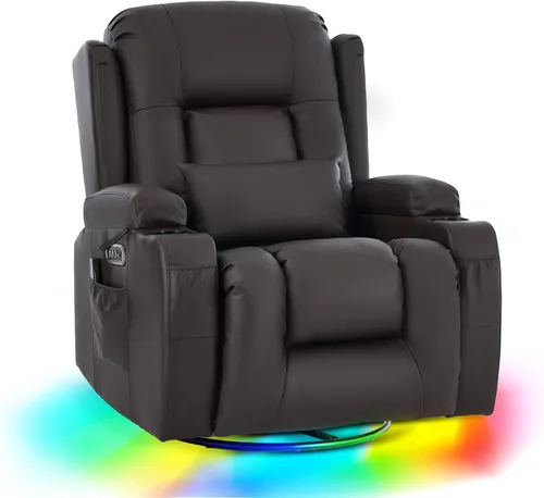 Vista 9 de URRED Silla reclinable giratoria eléctrica con vibración y calor Diseño de motor dual, posiciones infinitas, carga USB, luces LED, portavasos Gris