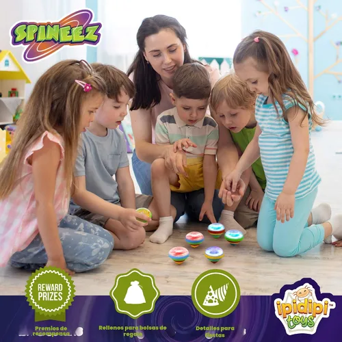 Vista 3 de IPIDIPI TOYS Spineez - Paquete de 12 juguetes giratorios LED para niños, ideales para rellenar calcetines navideños para niños, recuerdos de fiesta