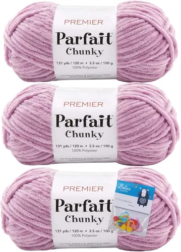 Vista 32 de Premier Yarns Parfait - Ovillo de felpilla grueso, 3.5 onzas, 6 unidades, peso súper voluminoso, paquete de 3 unidades con marcadores de puntada