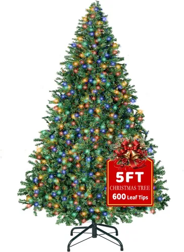 Vista 12 de Árbol de Navidad de 4 pies con luces, árbol de Navidad artificial con 100 luces LED y 334 puntas de ramas, árbol de Navidad con soporte plegable