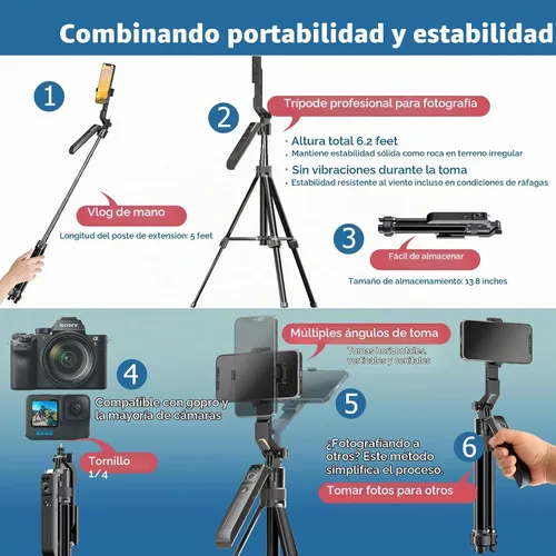 Vista 3 de Kit de vlogging de trípode de seguimiento facial automático para iPhone y teléfono Android con luces duales/micrófono inalámbrico dual/control