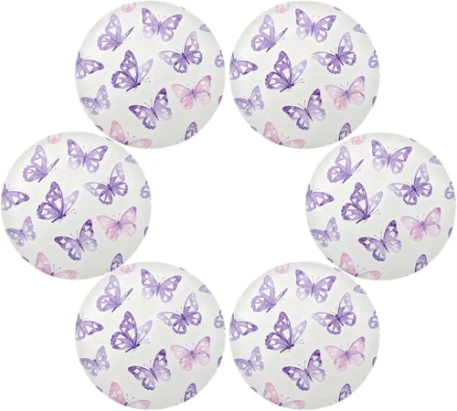 Vista 3 de Butterflies Purple and White Round Christmas placemats placemats Easy to Clean Waterproof Set of 4 15x15 in individuales para mesa de comedor