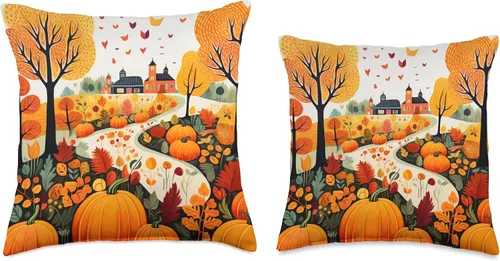 Vista 3 de Fall Leaves autumn orange pumpkin pattern Almohada de otoño con diseño de calabaza otoñal con hojas de color, 16 x 16 pulgadas, multicolor