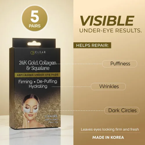 Vista 3 de Clear Beauty, Parches para debajo de los ojos de oro de 24 quilates y colágeno para ojeras y ojos hinchados, reafirmantes e hidratantes
