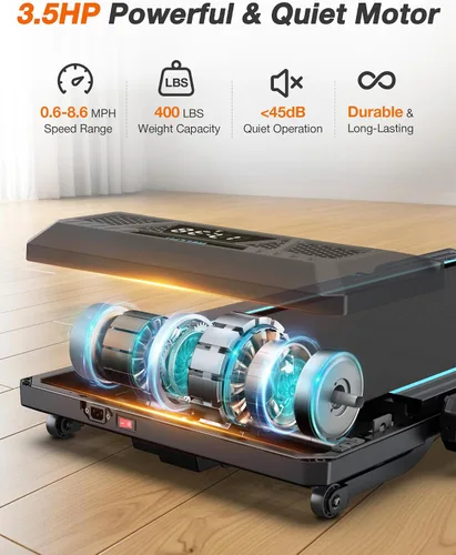 Vista 6 de WELLFIT Cinta de correr con inclinación automática, cintas de correr plegables 4 en 1 para el hogar con altura ajustable, cinta de correr silenciosa