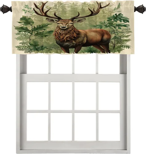 Vista 63 de Cortinas opacas de poliéster multicapa marrón con diseño de bosque natural, 2 unidades, 26 x 24 pulgadas