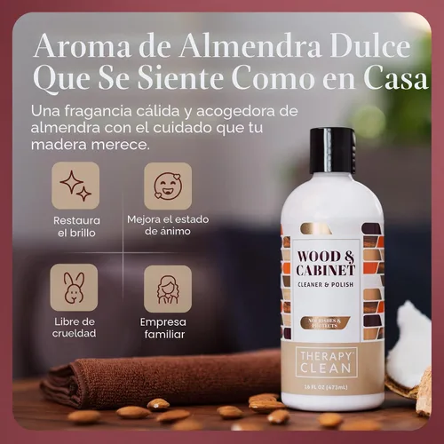 Vista 6 de Kit de pulido de madera Therapy con microfibra 16 oz. - Mejor limpiador de muebles de madera - Aroma a almendra - Limpiador, restaurador