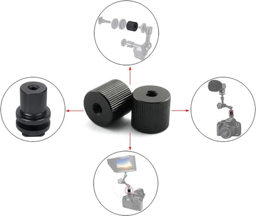Vista 3 de HJ Garden 2 piezas de 1/4 "-20 rosca trípode tuerca conexión montajes tuercas articulación brazos trípode aparejos piezas de repuesto
