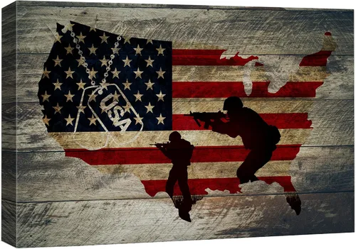 Vista 30 de wall26 Lienzo impreso para pared, estilo panel de madera, soldados del ejército estadounidense, helicóptero, puesta de sol, cultural, histórico
