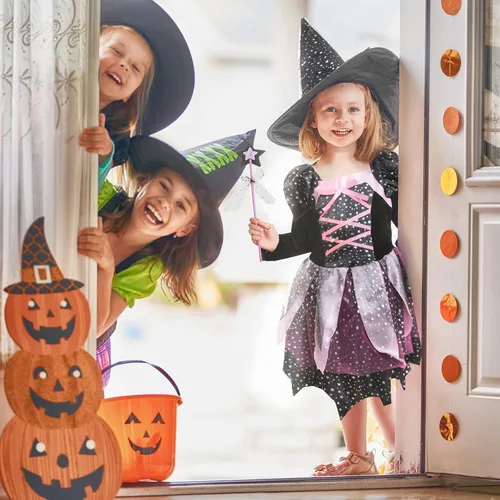 Vista 6 de Asmsdd Halloween Witch Costume for 4-7 Years Girls Cute Witch Cosplay Dress Set for Halloween Kids Dress-Up Party