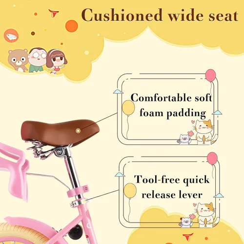 Vista 4 de RULLY Bicicleta para niños de 12, 14, 16 pulgadas, para niñas de 2 a 7 años con ruedas de entrenamiento y freno de mano delantero, bicicleta