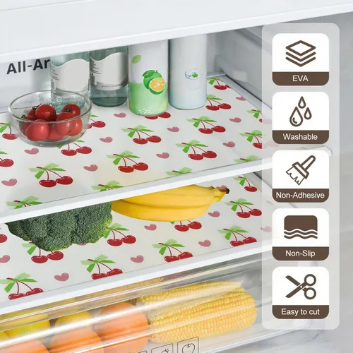 Vista 3 de Forro de Estante de Cereza para Gabinetes de Cocina - Forro de Cajón No Adhesivo, Forros Antideslizantes Lavables para Refrigerador para Estantes