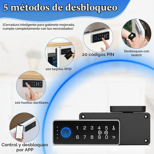 Vista 2 de Eseesmart Cerradura inteligente para gabinete, magnética digital electrónica RFID sin llave, Bluetooth, seguridad infantil, a prueba de bebés