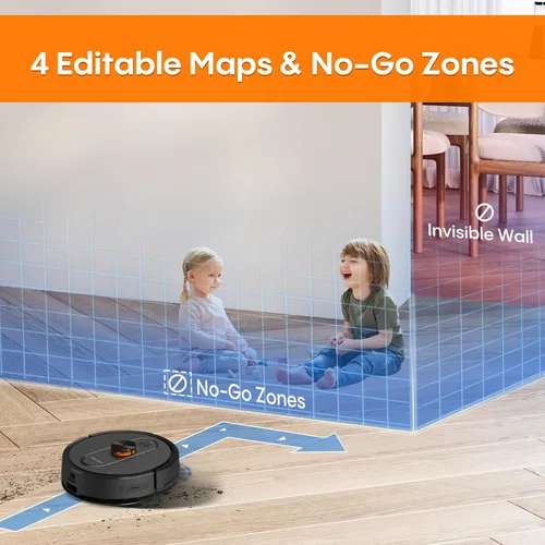 Vista 5 de Robot aspirador y trapeador autovaciado, aspiradoras robóticas de 5000 Pa, 60 días de manos libres, 3 en 1, robot aspirador LiDAR 3 en 1, zonas