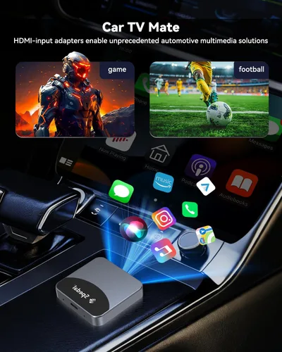 Vista 3 de Spedal Adaptador de TV para automóvil CarPlay AI Box con YouTube, entrada HDMI para TV Stick/consola de juegos, adaptador inalámbrico CarPlay