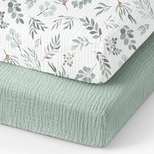 Vista 20 de Sábanas orgánicas para cuna de bebé de 33 x 17 pulgadas, 100% algodón de muselina para bebé, niña, niño, funda de colchón ajustable suave compatible