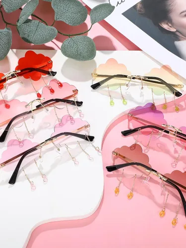 Vista 7 de 6 pares de lentes de sol en forma de nube sin montura de cristal nubes y borlas gafas de sol de los años 90 gafas divertidas para mujeres y hombres