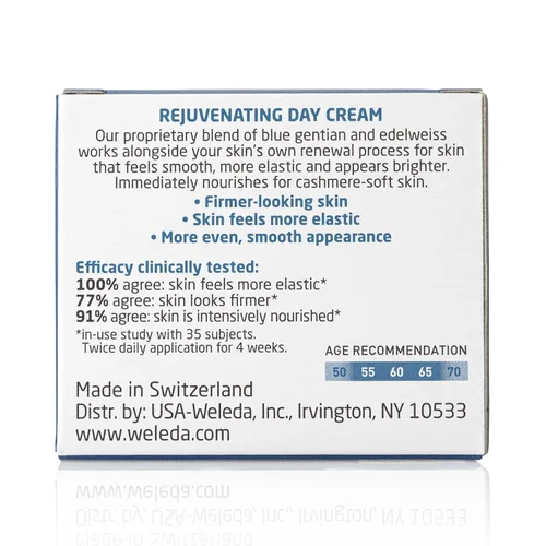 Vista 4 de Weleda Crema de día rejuvenecedora para el cuidado facial, 1.3 onzas líquidas, hidratante rico en plantas con genciana azul y Edelweiss