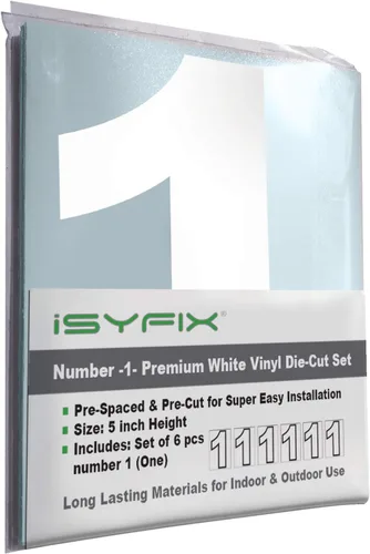 Vista 44 de iSYFIX - Calcomanías de vinilo blancas con número 0 (cero) - Juego de 6 unidades de 1.5 pulgadas autoadhesivas - Decalcomanías premium troqueladas