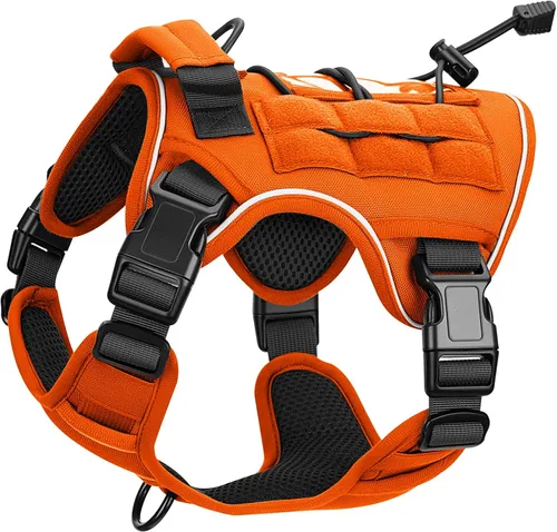 Vista 70 de Arnés táctico para perros grandes, chaleco reflectante ajustable sin tirones con sistema Molle, control de grado militar K9 para entrenamiento