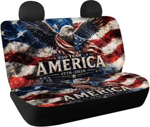 Vista 11 de AFPANQZ Funda protectora para asiento trasero de automóvil, con bandera patriótica estadounidense, solo para asiento trasero de automóvil, camión