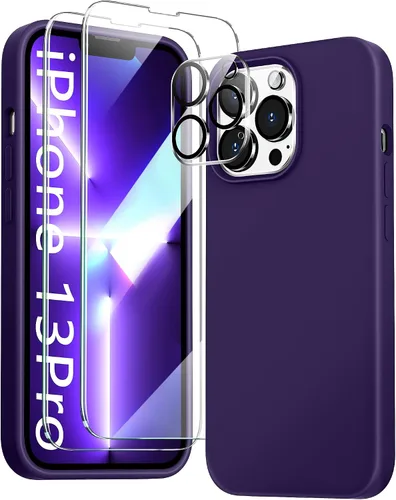 Vista 22 de Funda 5 en 1 para iPhone 12 Pro con protector de pantalla y protector de lente de cámara, funda de silicona líquida para iPhone 12 Pro (verde alpino)