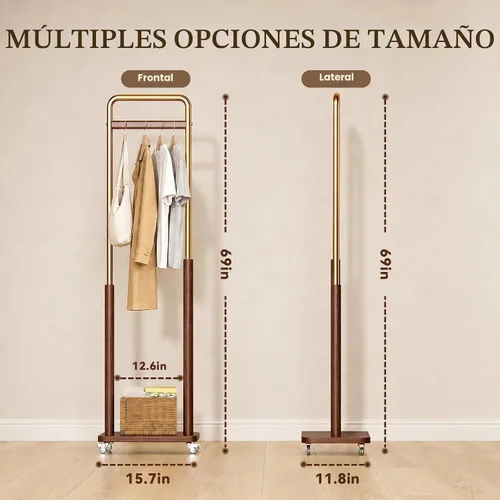Vista 2 de Taitiy Perchero de madera maciza con ruedas, independiente para entrada