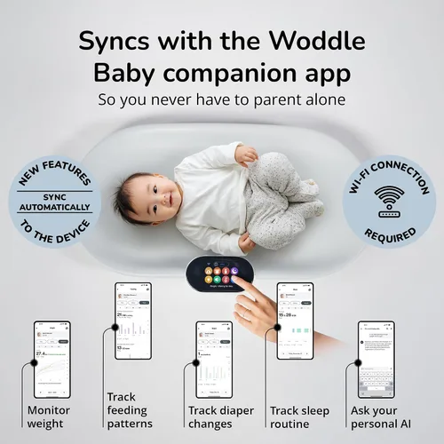 Vista 4 de Woddle Cojín inteligente multifuncional para cambio de bebé con báscula de grado médico para monitoreo crítico de peso + aplicación de IA, máquina