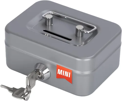 Vista 10 de Caja de dinero con cerradura y bandeja de dinero, caja de dinero de metal, caja grande para dinero 9.84 x 7.87 x 3.54 pulgadas, color negro