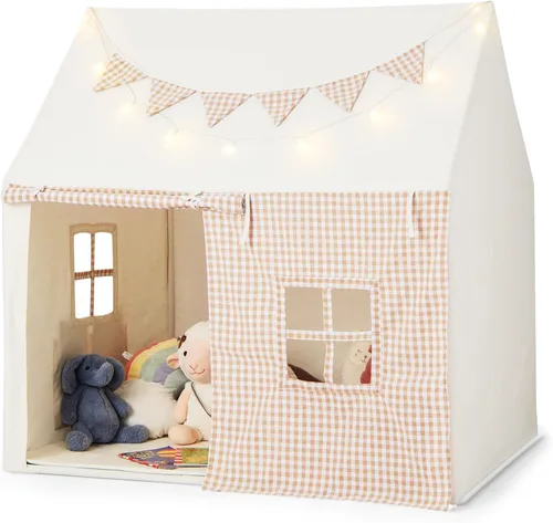 Vista 10 de Costzon Tienda de campaña para niños con alfombrilla acolchada, castillo para niños pequeños con cuerda ligera, tela que brilla en la oscuridad