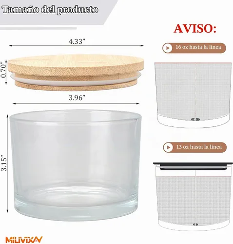Vista 3 de MILIVIXAY Paquete de 6 tarros de vela de 16 onzas con tapas de bambú y kits de fabricación de velas, tarros de vela de 3 mechas, tarros de vidrio