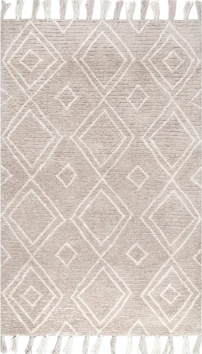 Vista 3 de nuLOOM Layla - Alfombra marroquí de lana con borlas de diamante, 6 x 9 pies, color marrón, rectangular