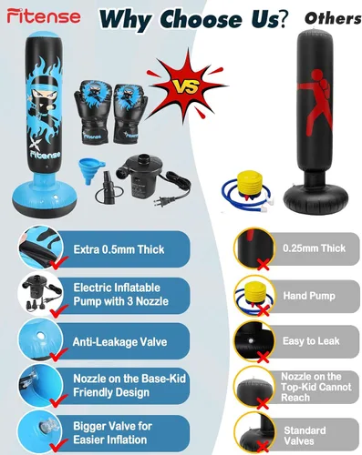 Vista 7 de Fitense Kids Punching Bag, 63 Inch Inflatable Punching Bag with Electric Air Pump & Gloves, Kids Boxing Bag for Boys Girls Age 6-12, Dinosaur Ninja