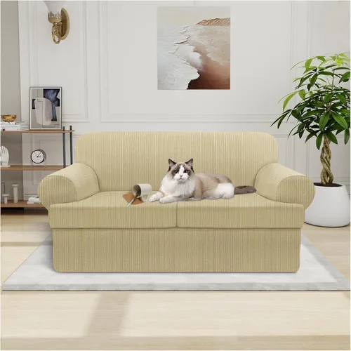 Vista 63 de Funda impermeable para silla con brazos, juego de 2 piezas, funda a rayas para 1 sofá separado con cojín en T, fundas de sillón de tela