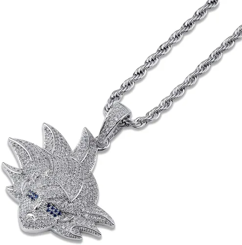 Vista 4 de KMASAL Hip Hop Cartoon Iced Out Bling Zirconia Pendant Chain Charm 18K Gold Plated Necklace for Men Women
