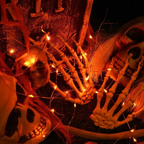 Vista 6 de BrizLabs Luces naranjas de Halloween, paquete de 4 luces LED de 19.47 pies, 60 luces LED naranjas, 2 modos de batería, cadena de luces de Halloween