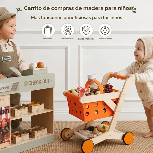 Vista 4 de Carro de compras de madera del andador del bebé para los niños pequeños