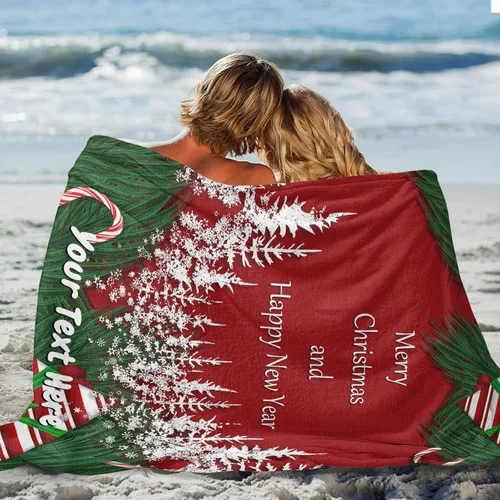 Vista 6 de Merry Christmas Blanket, Custom Throw Blanket with Name, Personalized Flannel Christmas Blanket for Couch Sofa, 30" x 40