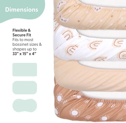 Vista 2 de The Peanutshell Juego de 4 sábanas para moisés para bebé niña o niño, suaves, ovaladas y ajustadas, para bebés niñas o niños, rectangular, fundas