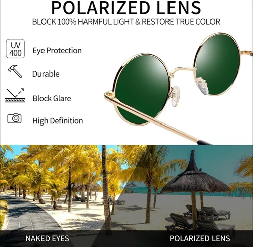 Vista 2 de Hippie Round Sunglasses for Women Men Small Circle Sun Glasses Polarized UV400 Protection
