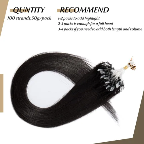 Vista 36 de SEGO Extensiones de cabello humano con micro cuentas, extensiones de cabello humano con micro bucle, lacio, natural, fusión fría, 1.76 oz/paquete