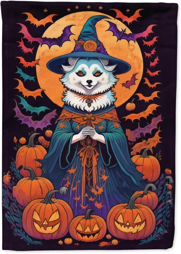 Vista 42 de Caroline's Treasures DAC1466GF - Bandera decorativa para jardín de Halloween de Affenpinscher Witchy para jardín, decoración para patio exterior