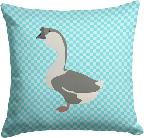 Vista 209 de Caroline's Treasures BB8163PW1414 Beltsville - Almohada decorativa de tela a cuadros pequeños, color blanco, pavo y gallina azul, lavable a máquina
