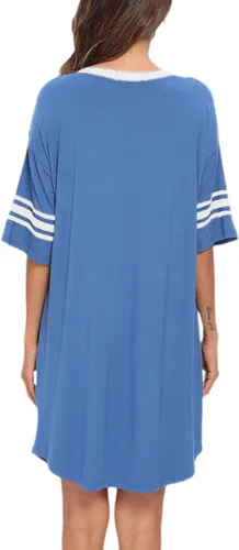 Vista 5 de Camisas de dormir para mujer, de manga corta, de algodón, con cuello en V, camisones de gran tamaño, lindo camisón estampado