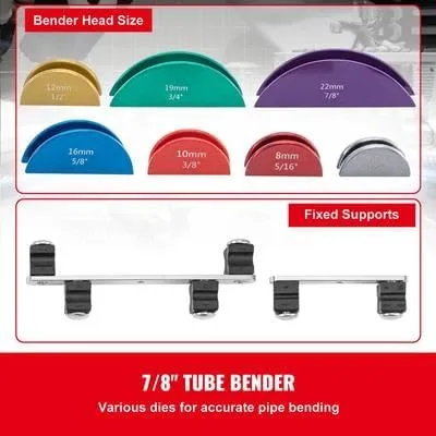 Vista 4 de Happybuy Dobladora de tubos de cobre, 7 troqueles de 1/4"-7/8" 90° hacia adelante/inversa, 0.236-0.866 in para tubos de cobre y aluminio