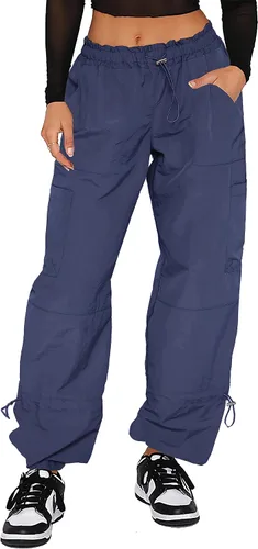 Vista 18 de DISCIPBUSH Pantalones cargo holgados para mujer, pantalones de paracaídas para mujer, pantalones rave, pantalones Y2K, trajes de festival para mujer