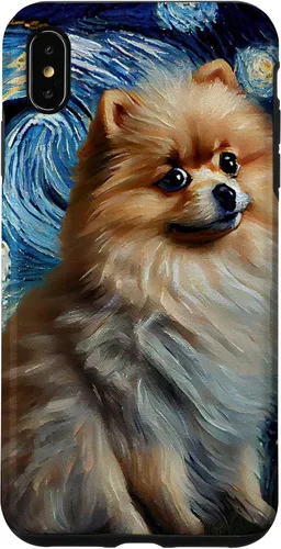 Vista 11 de iPhone 16 Starry Night Famous Painting Style Pomeranian Case