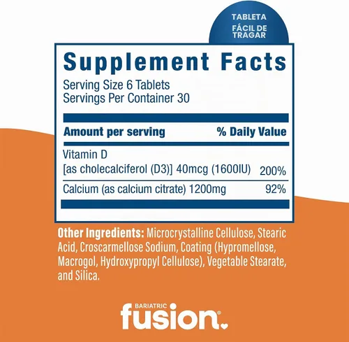Vista 4 de Bariatric Fusion Citrato de calcio no masticable con tableta de vitamina D3 Suplemento de calcio de 600 mg fácil de tragar con vitamina D